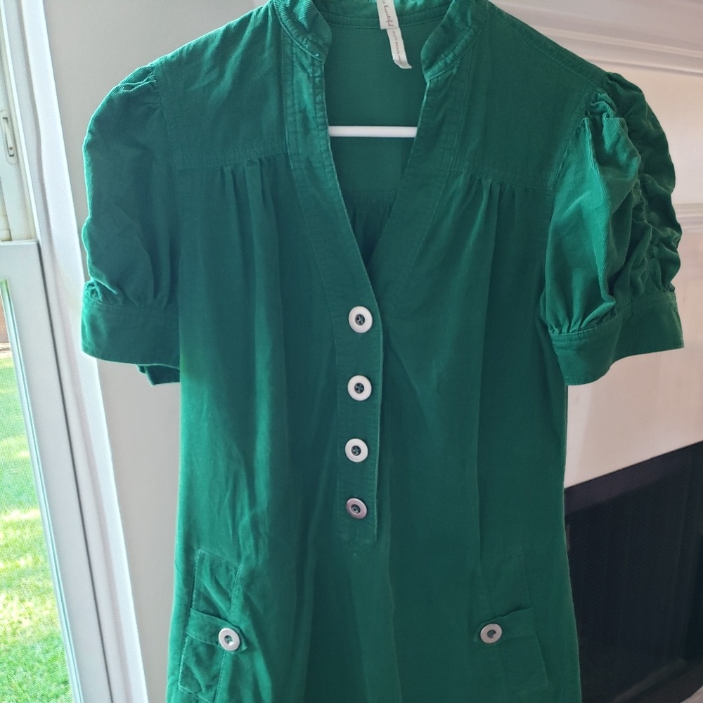 Anthro Emerald Green Corduroy Dress Sz 0 EUC
